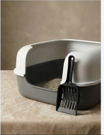 1000 Лоток "Счастливая кошка" с высоким бортом и совком 45*32*26см