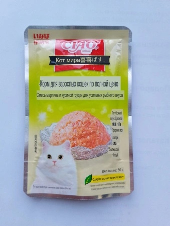 Inaba Ciao пауч для кошек №1 марлина с куриной грудкой 60гр.