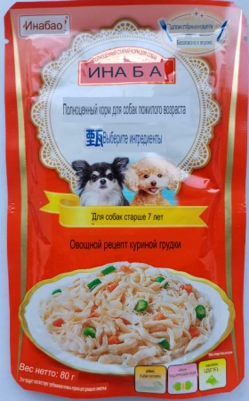 Inaba пауч для собак №4 старше 7 лет мясо куриной грудки с овощами 80гр.