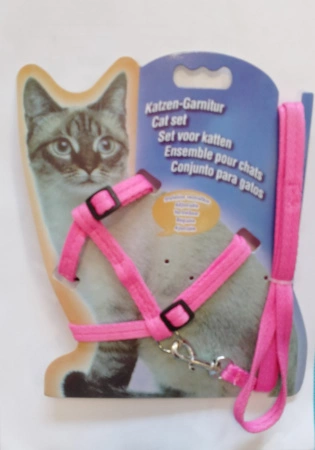 Шлейка с поводком EV-336 "Cat" однотонная блистер 1см*1шт