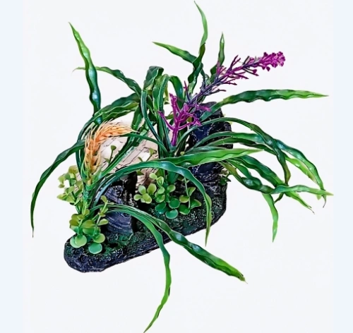 99153 Грот для аквариума растения на камнях 28*19*7см