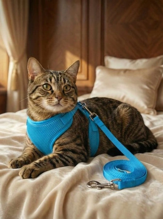 Шлейка с поводком EV-66 сетка однотонная цветная 1см*1шт