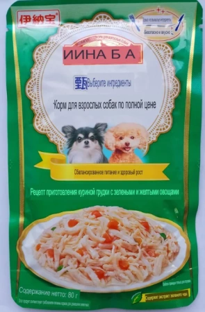 Inaba пауч для собак №3 мясо куриной грудки с овощами 80гр.