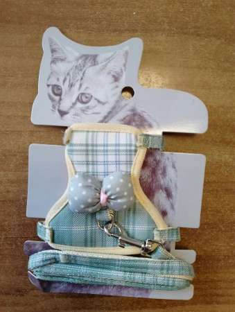 Шлейка с поводком EV-335 "Cat" клетка с бантом блистер 1см*1шт