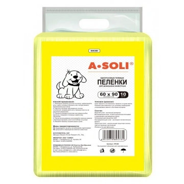 Пелёнки "A-Soli" гелевые с липкими углами для фиксации 90*60см уп.10шт