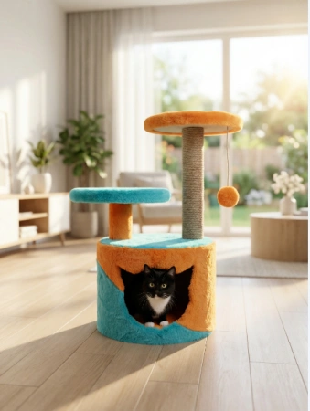 056 Домик с 2 лежанками круглый малый 35*35*62см