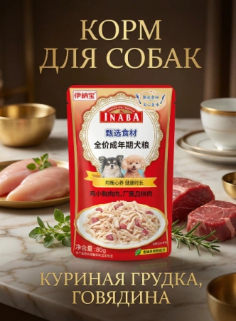 Inaba пауч для собак №5 мясо куриной грудки с говядиной 80гр.