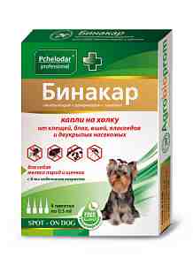 "Бинакар"капли на холку инсектоакарицидные д/мелких пород собак от блох и клещей 4пип*0,5мл арт.1075